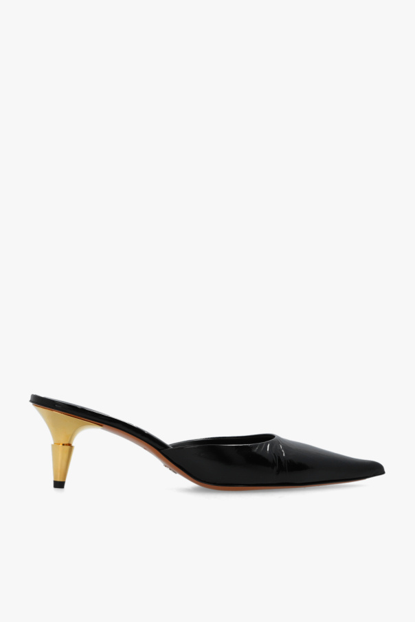 Black Spike heeled mules in leather Proenza Schouler